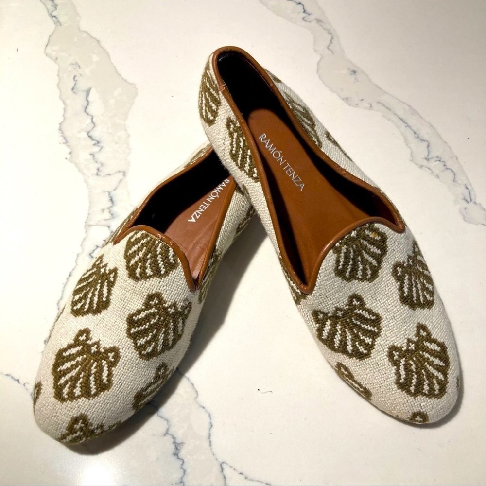 RAMON TENZA Sz 10 Taylor Smoking Slip on Loafers Flat Tapestry Designer Shoes